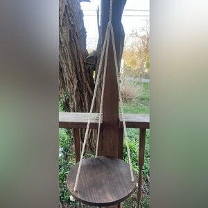 Rustic Wooden Hanging Plant Shelf with Rope